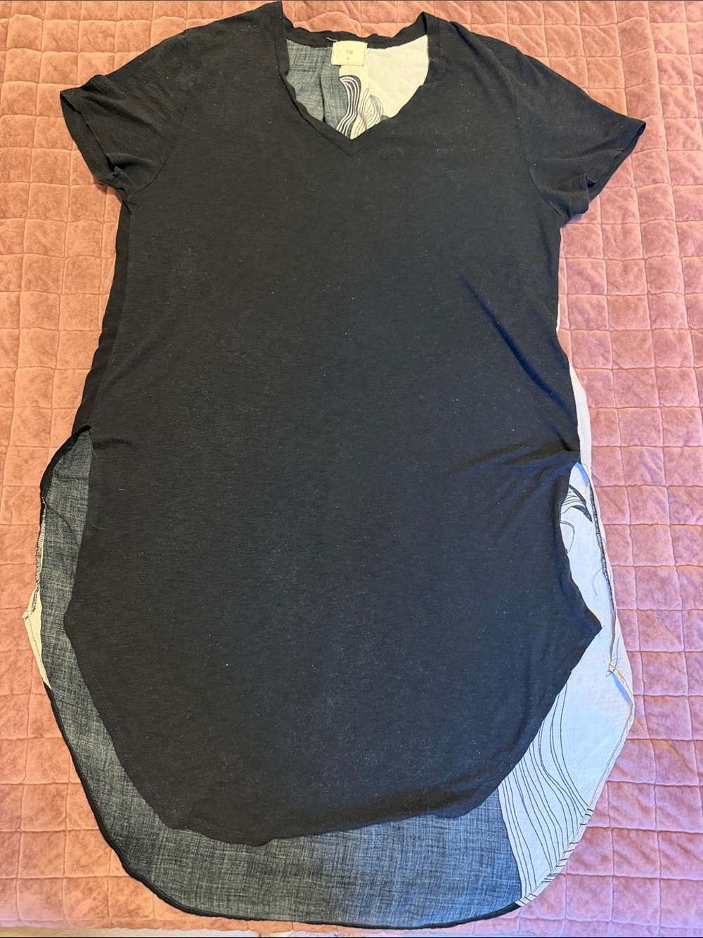 T.La Black Layered V-Neck Tunic with Light Patterned Underlayer